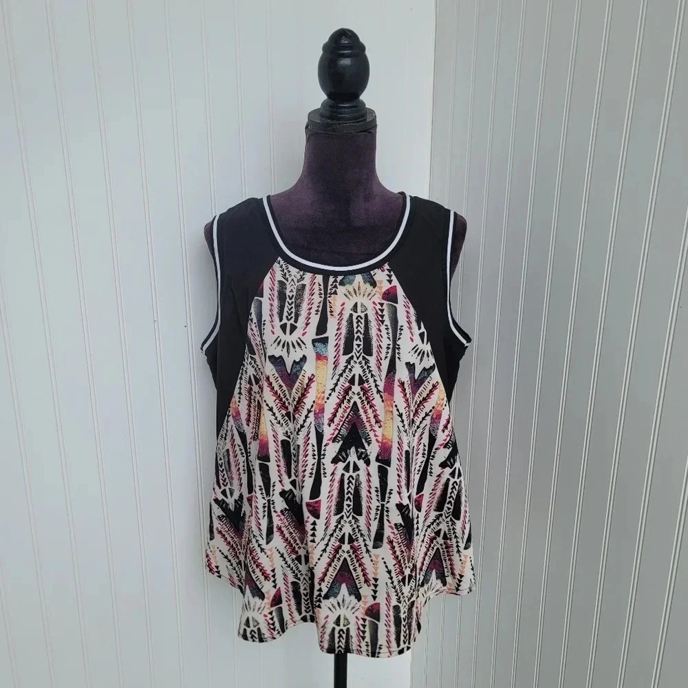 Xhilaration Geometric Top Women’s Oversized Sleeveless Black Beige Multi Sz XL